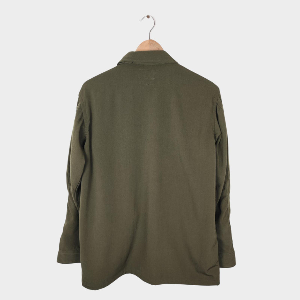 BEAMS PLUS Men's Green 100% Wool Military Zip Blouson Jacket