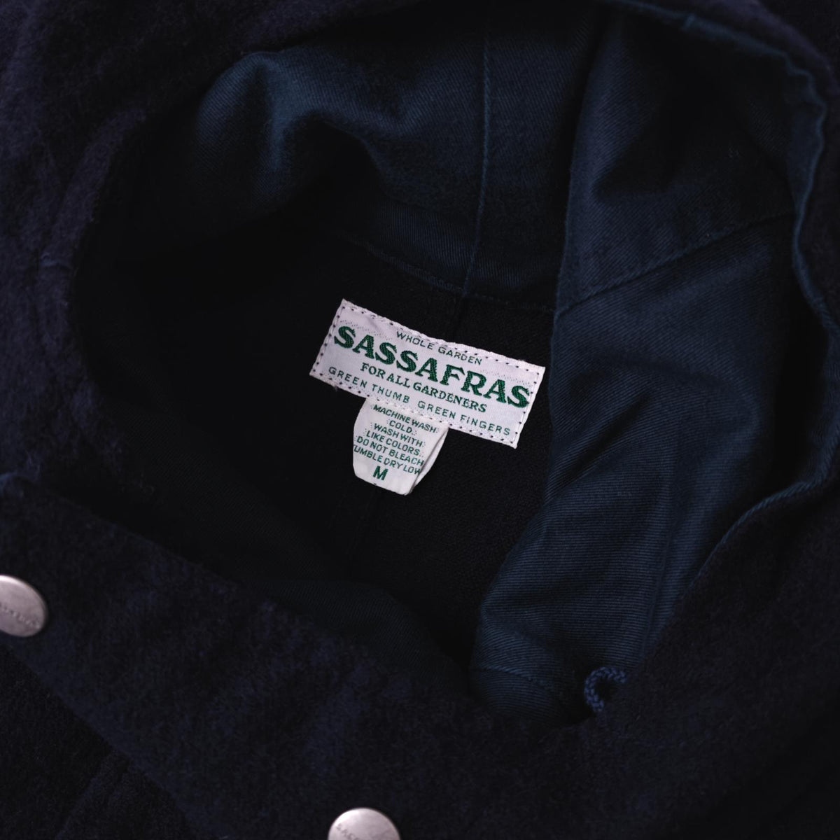 SASSAFRAS Men's Made in Japan Navy Blue Wool Blend Blower Bud Parka Jacket