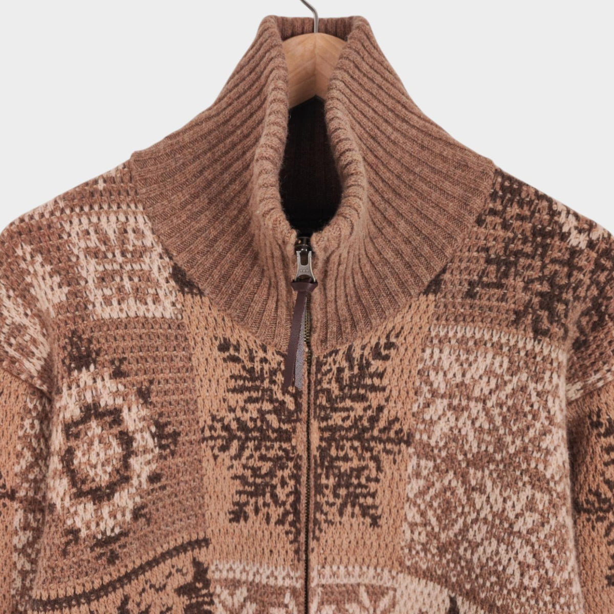 BEAMS PLUS Men's Beige 100% Heavyweight Wool Jacquard Patchwork Jacket