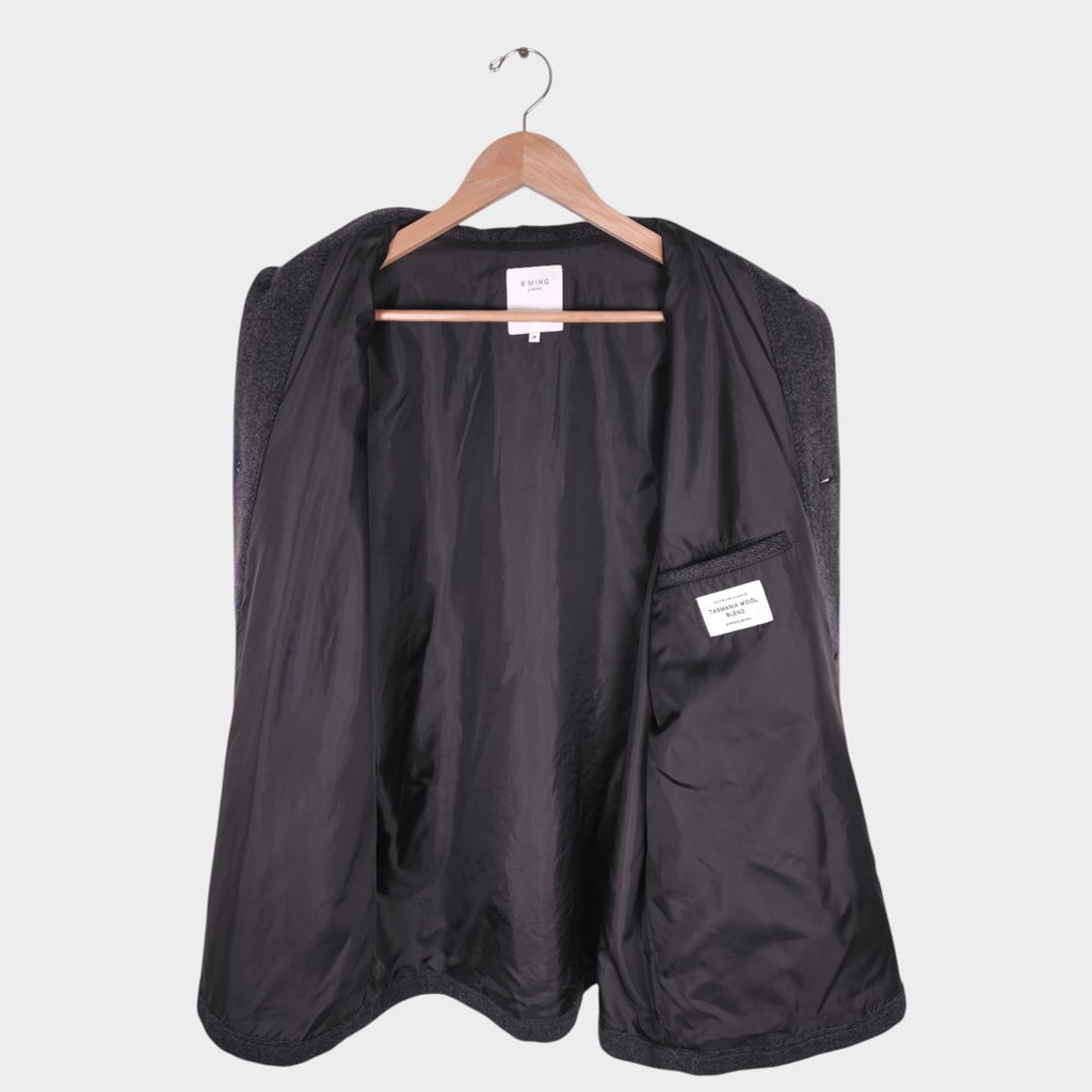 BEAMS B:MING Men's Grey Herringbone Tasmania Wool Blend Chore Jacket