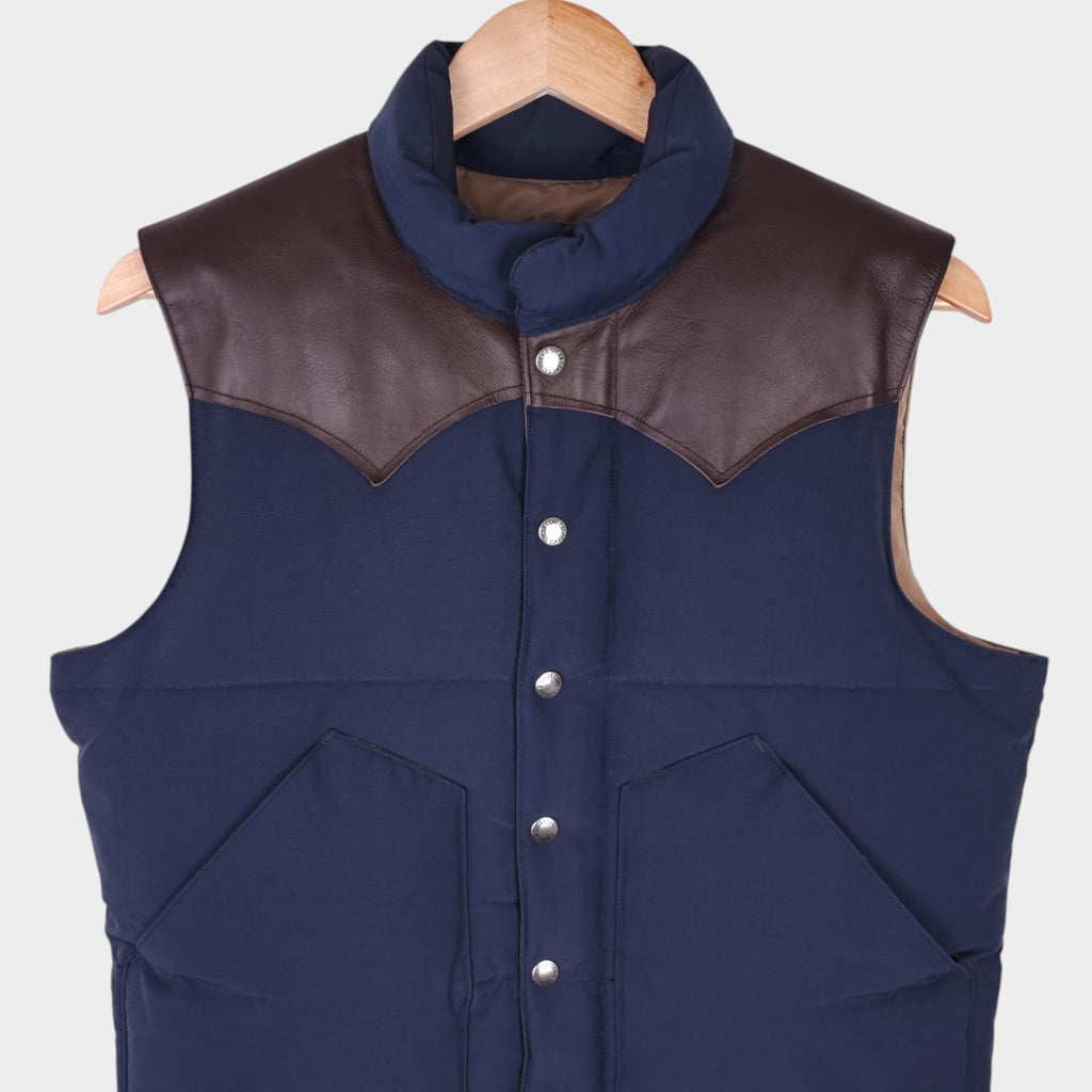 SUGAR CANE Men's Navy Cotton/Nylon Leather Yoke Down Vest Gilet
