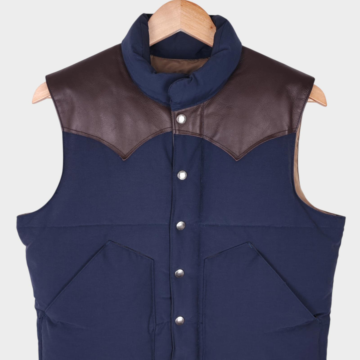 SUGAR CANE Men's Navy Cotton/Nylon Leather Yoke Down Vest Gilet