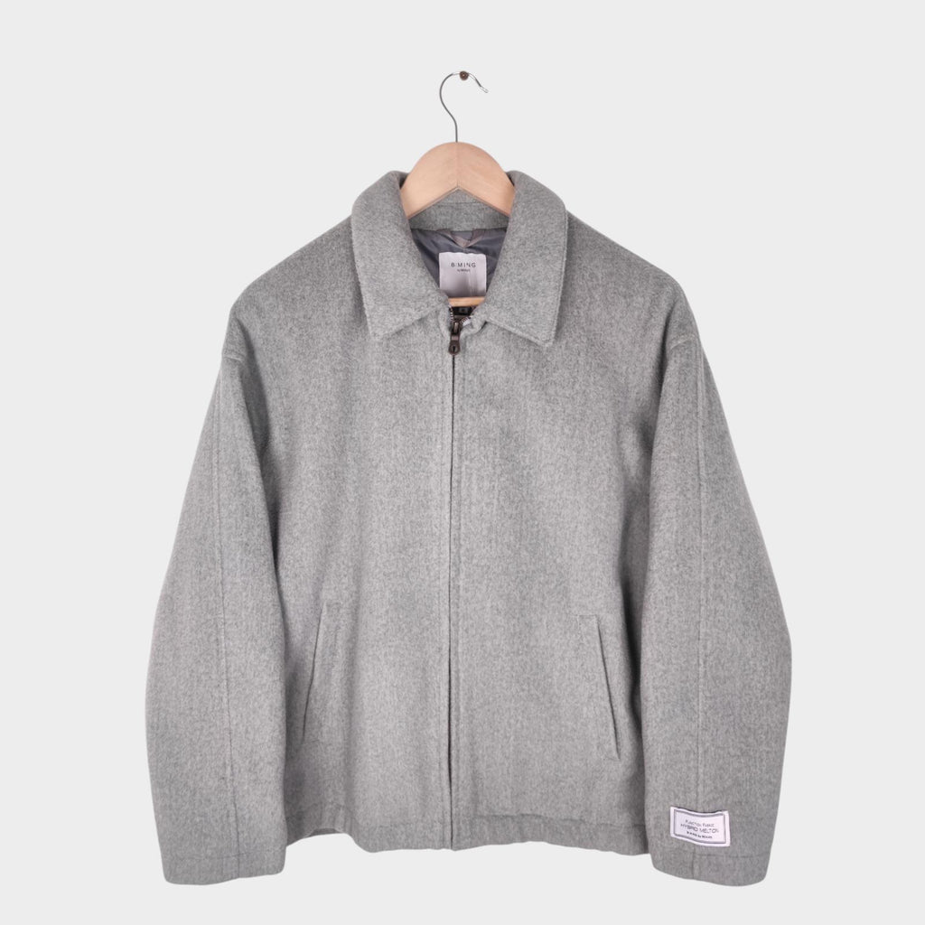 BEAMS B:MING Men's Grey Hybrid Melton Fleece Blouson Bomber Jacket