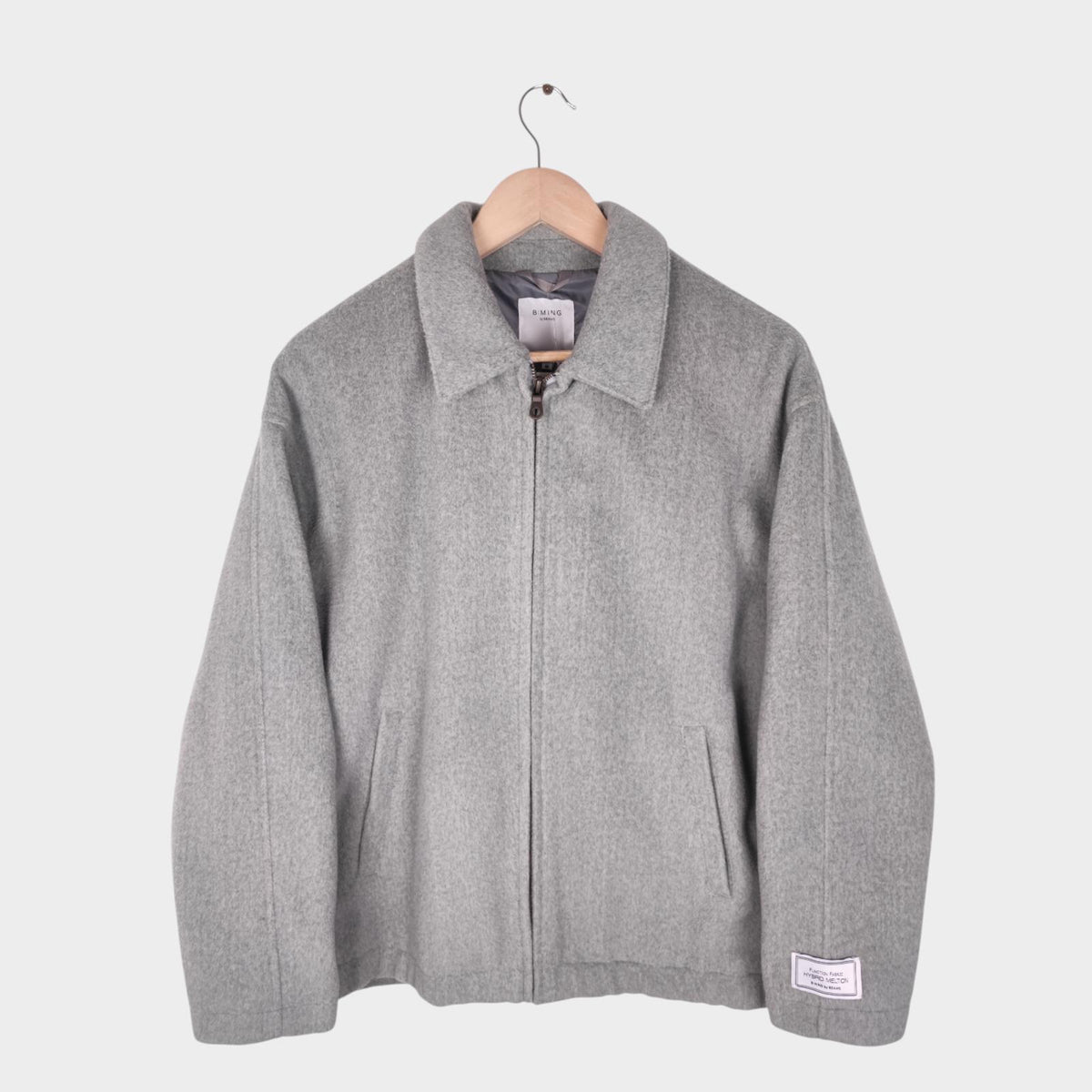 BEAMS B:MING Men's Grey Hybrid Melton Fleece Blouson Bomber Jacket