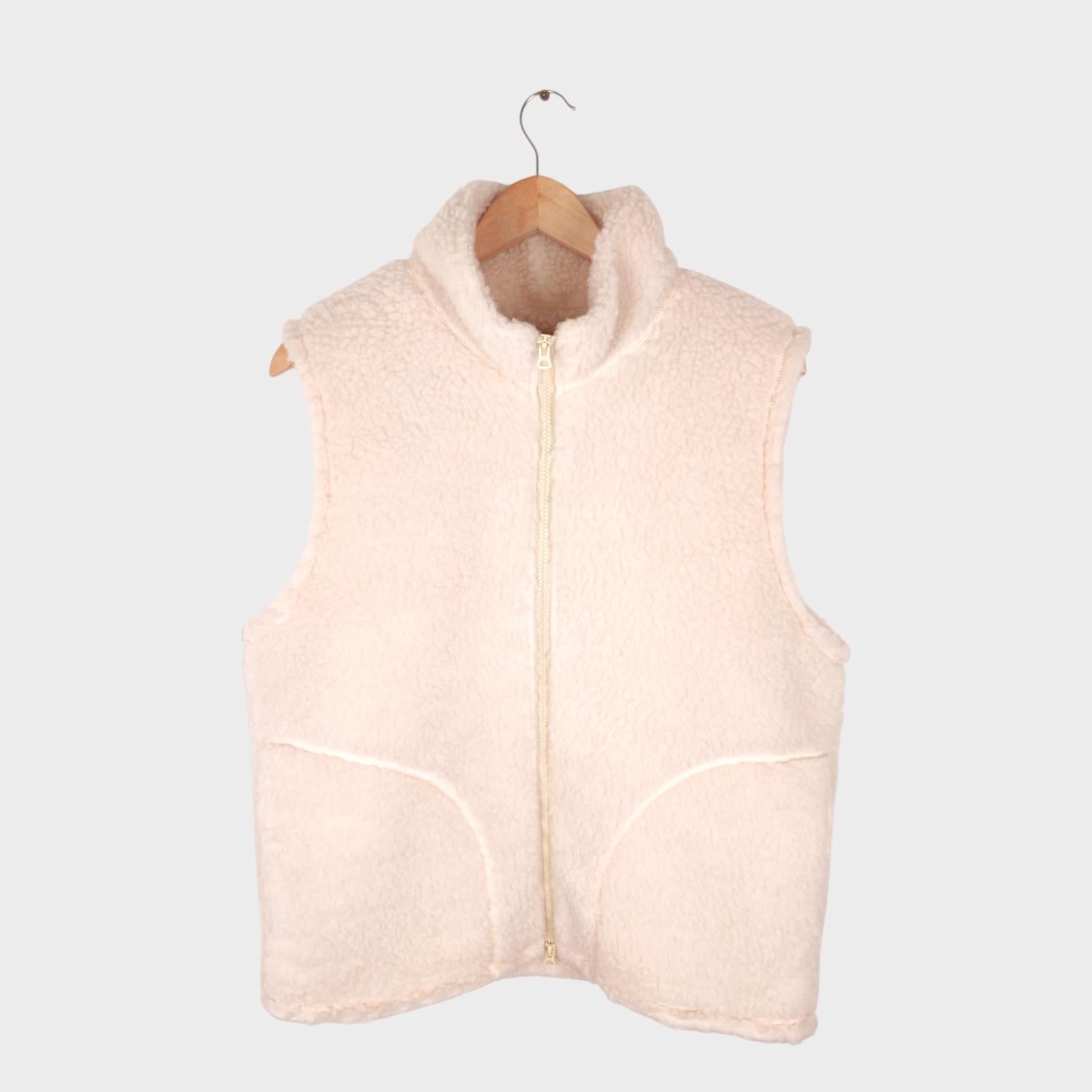 BEAMS PLUS Men's Ecru Wool Blend Fleece Zip Vest Gilet