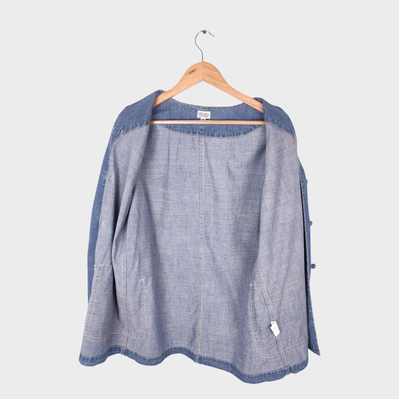 AOZORA BLUE HEAVEN Japan Men's Blue Vintage Wash Denim Chinese Kung Fu Jacket