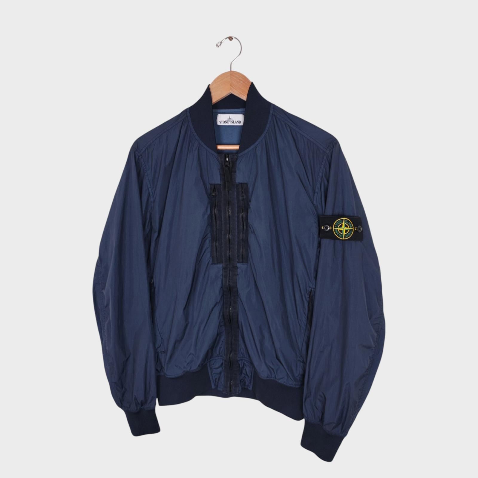 STONE ISLAND Men's Navy Blue Garment Dyed Crinkle Reps NY Bomber Jacket