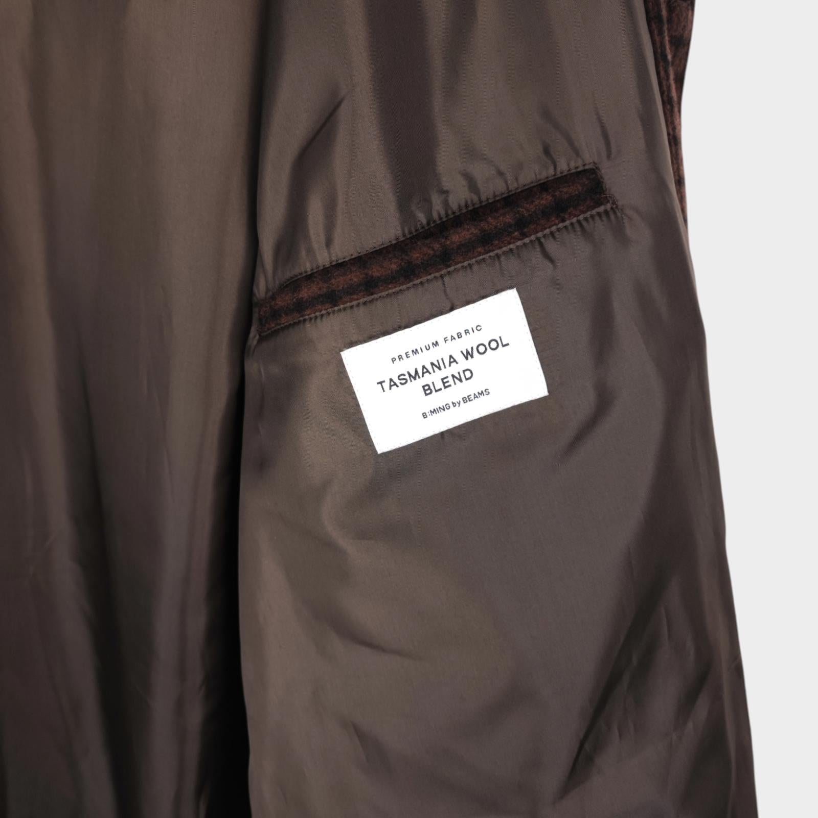 BEAMS B:MING Men's Brown Check Tasmania Wool Blend Chore Jacket
