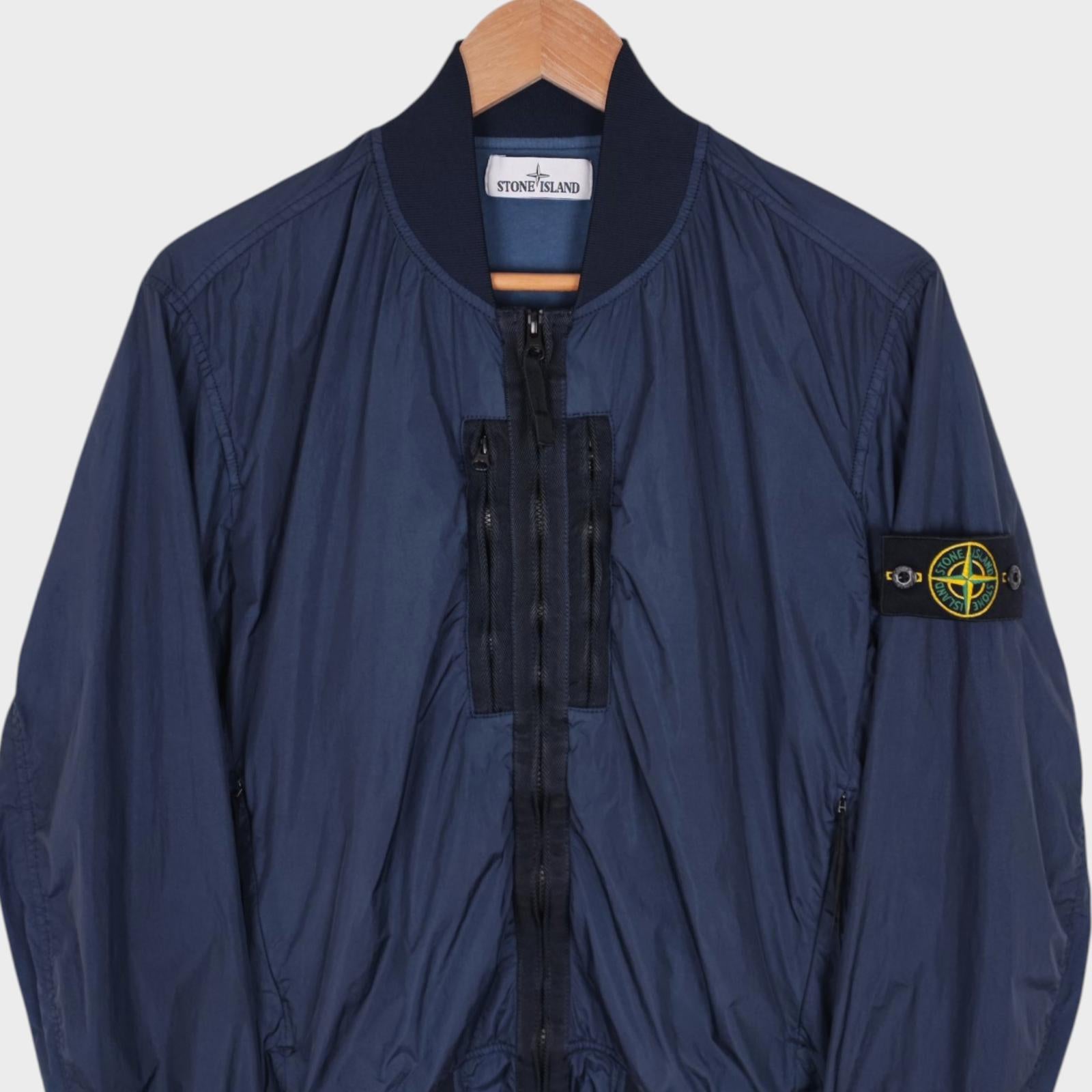 STONE ISLAND Men's Navy Blue Garment Dyed Crinkle Reps NY Bomber Jacket