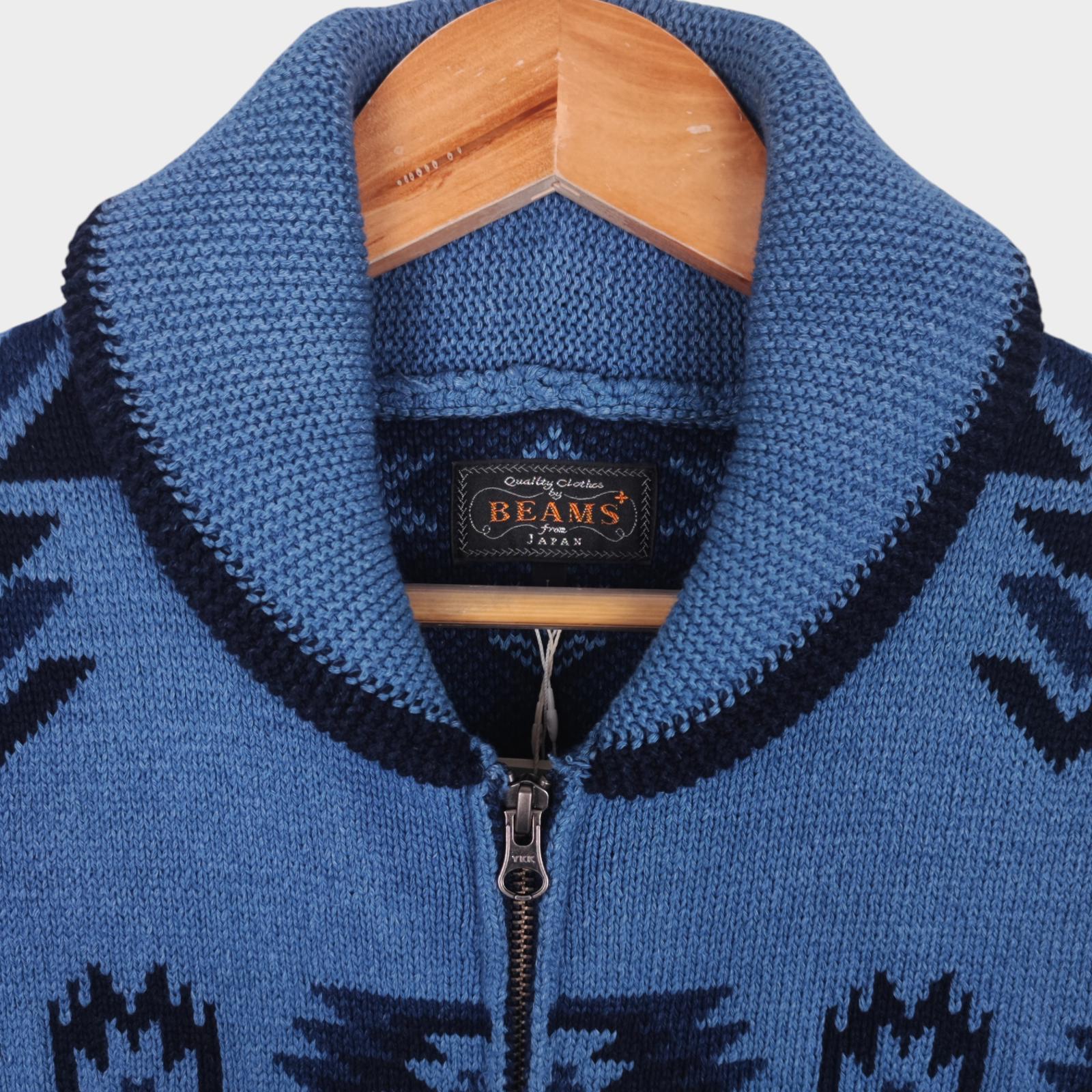 BEAMS PLUS Men's Blue Heavyweight Cotton Native Navajo Vest