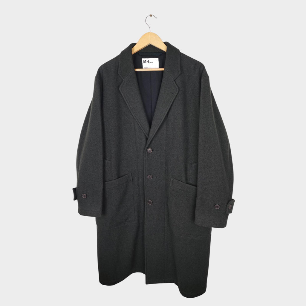 MHL MARGARET HOWELL Men's Dark Green Heavyweight 100% Melton Wool Coat