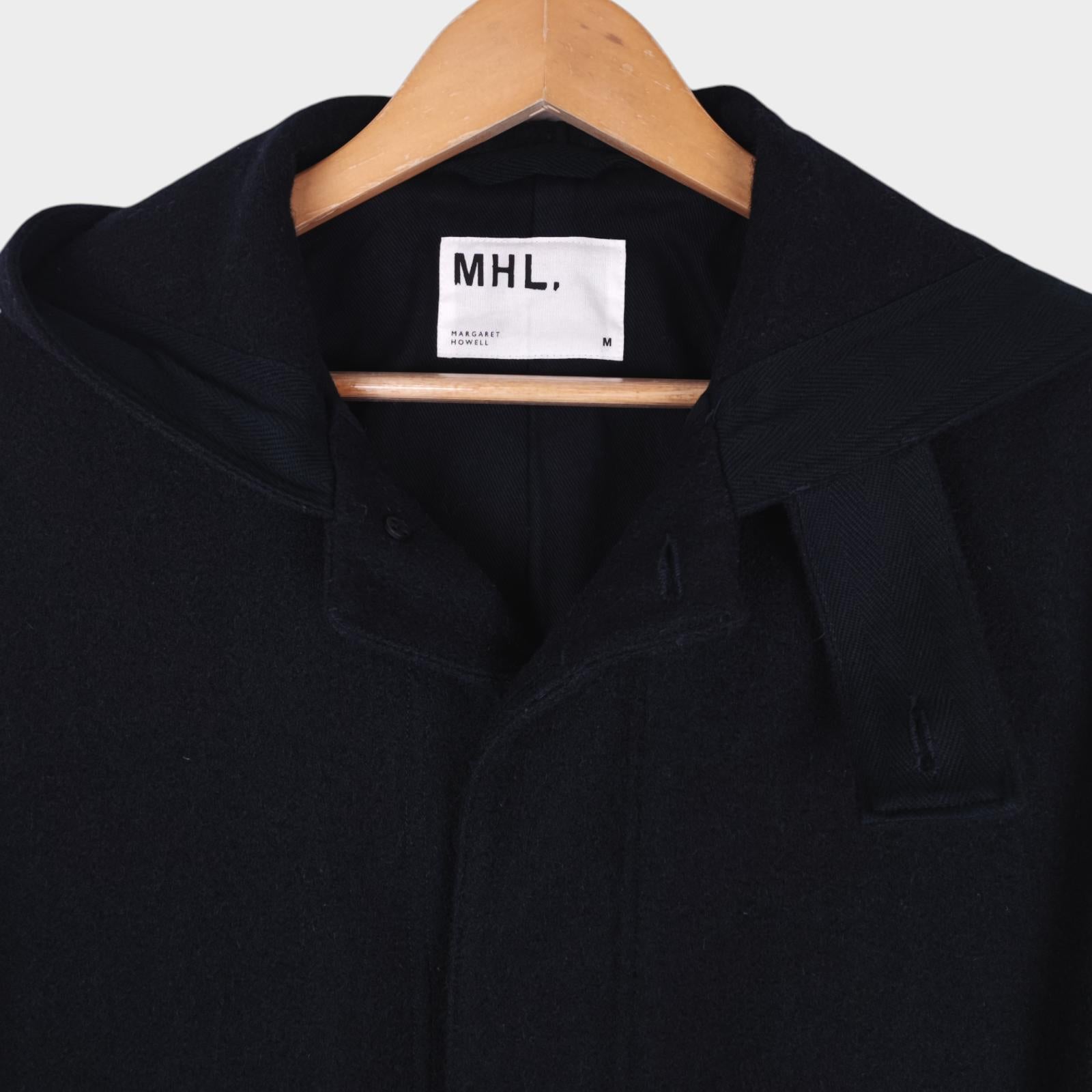 MHL MARGARET HOWELL Men's Dark Navy Blue 100% Wool Hooded Coat