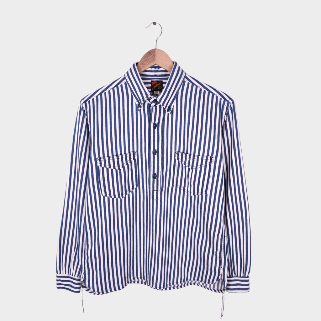 MISTER FREEDOM x SUGAR CANE Men's Made in USA Blue Striped Pullover Shirt