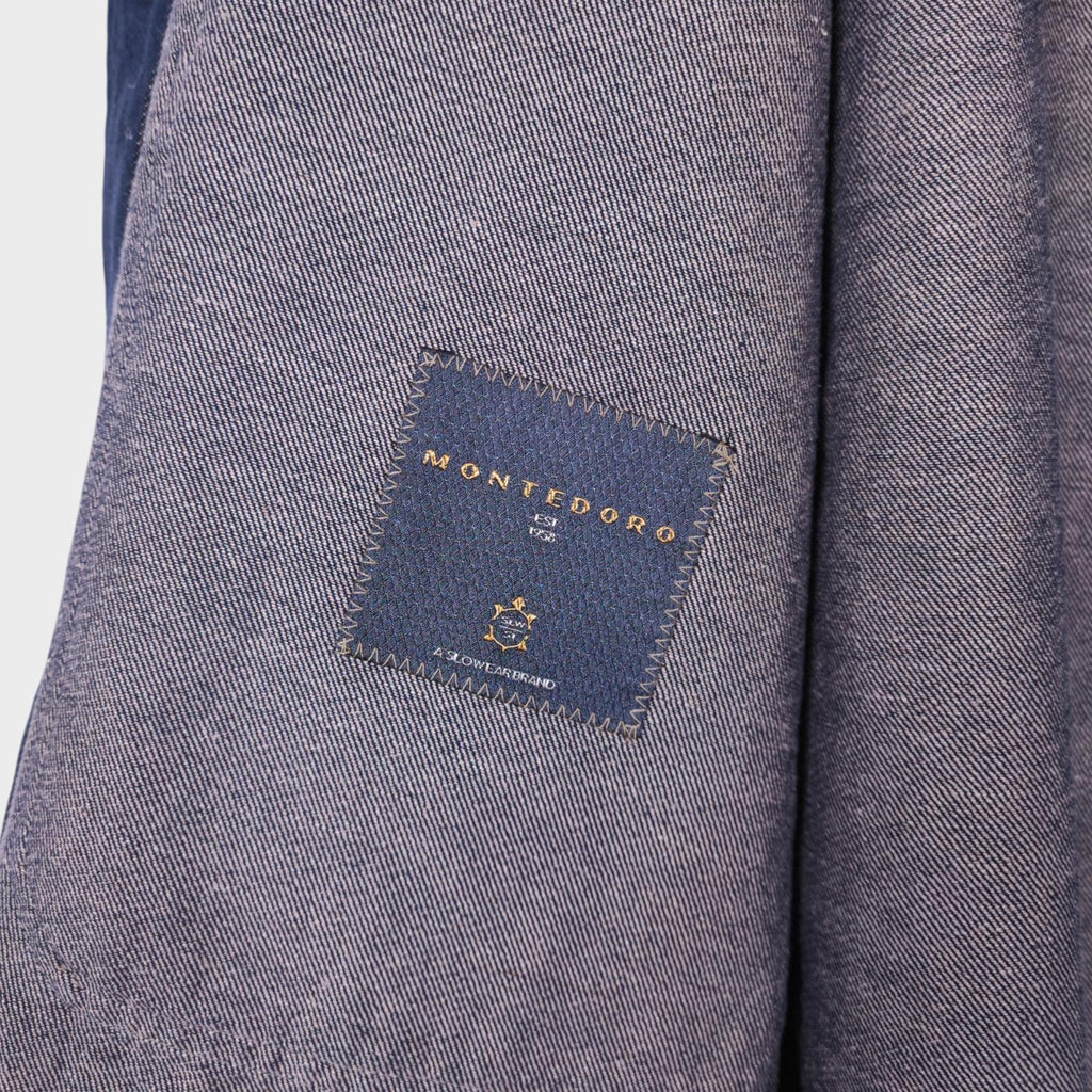 MONTEDORO Men's Blue Made in Italy Cotton/Linen Denim Chore Jacket