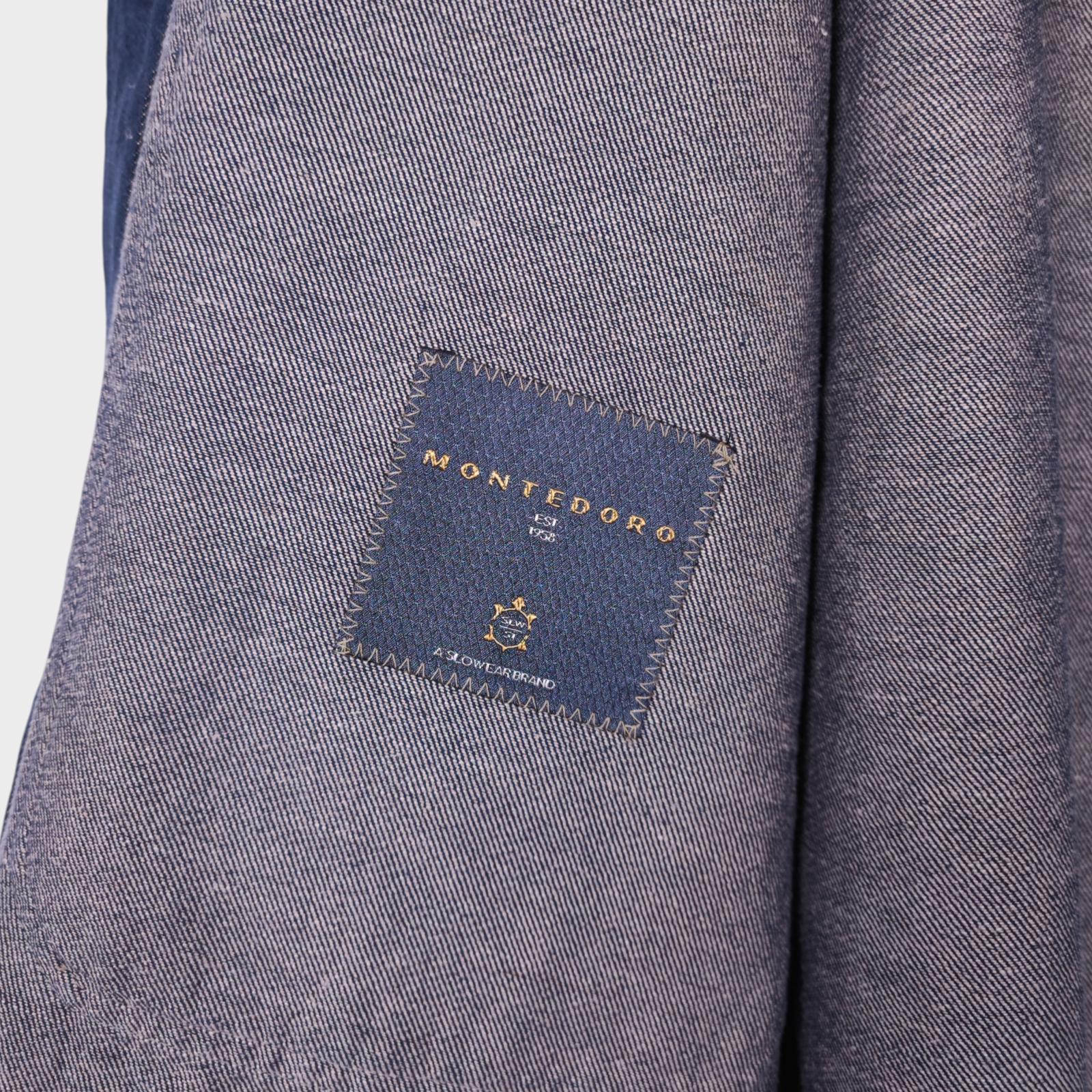 MONTEDORO Men's Blue Made in Italy Cotton/Linen Denim Chore Jacket